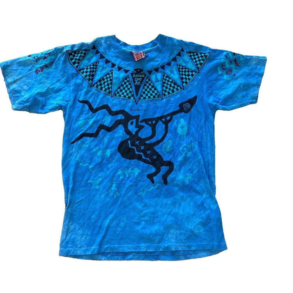 Vintage 90s Dagoli Ancient Cave Art T Shirt Rain Maker Tie Dye Single Stitch L